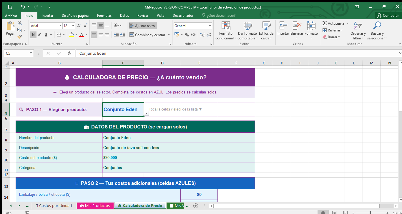 Calculadora de costos